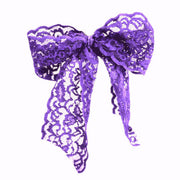 Luxe Lace Pony Bow in Purple- Bandtz. Wide elastic lace hair bow. Fancy hair bow. Handmade lace hair tie. Fashion hair bow. 