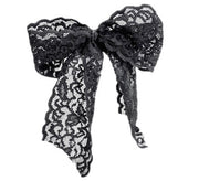 Black Luxe Lace Pony Bow - Bandtz. Wide elastic lace hair bow. 