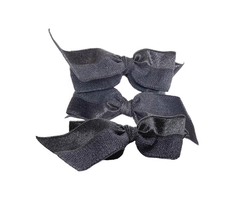 Brigitte Set in Black. Three Bandtz hair bows. Satin stretch elastic hair ties. No fray, no crease. Hair ribbon. 