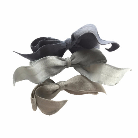 Encore Set by Bandtz in Grey. Three matte elastic hair bows. Hand dyed for unique color. Favorite hair tie for thick hair and thin hair.  