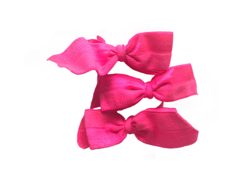 Brigitte Set in Hot Pink. Three Bandtz hair bows. Satin stretch elastic hair ties. No fray, no crease. Hair ribbon.