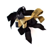 Encore Set by Bandtz in Khaki. Three matte elastic hair bows, two black bows, one taupe bow. Classic neutral combination. Long lasting, no fray hair bows. Favorite hair tie for thick hair and thin hair. Kind to the hair.   