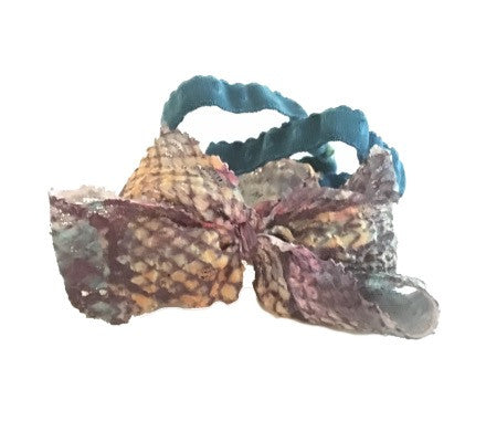 Bandtz Harlow Set. Multi-colored snake print elastic lace bow and two demi dot hair bands in aqua. 