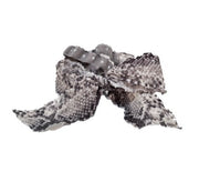 Harlow Set by Bandtz. Neutral snake print elastic lace bow and two demi dot hair bands in grey. 