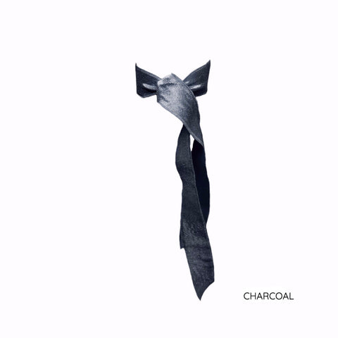 Charcoal Satin Long Tail by Bandtz. Individual hair tie handmade from dark grey elastic satin trim. 