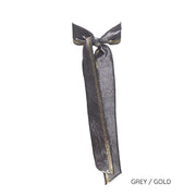 Grey/gold Satin Long Tail by Bandtz. Individual hair tie handmade from grey and gold elastic satin trim. 
