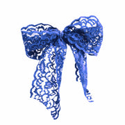 Blue Luxe Lace Pony Bow - Bandtz. Wide elastic lace hair bow. Handmade lace hair tie.