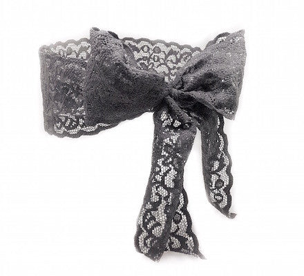Bandtz Luxe Lace Bow Headband in Grey. Lingerie trim hair accessory. Headband, hair tie, hair band.