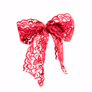 Bandtz Luxe Lace Pony Bow in Red. Wide elastic lace hair bow. Fancy hair bow. Handmade lace hair tie. Fashion hair accessory. 