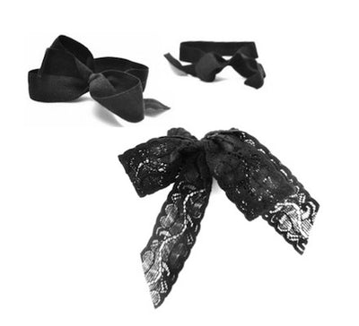 Bandtz Midnight Set. Set of three black hair elastic bows. One lace hair bow, two soft matte micro fiber hair bows. 
