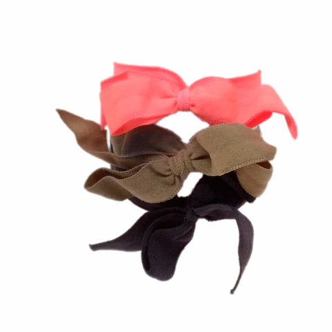 Bandtz Encore Set in Peach. Three matte elastic hair bows in peach, taupe and black. Long lasting, no fray hair bows. Favorite hair tie for thick hair and thin hair. Kind to the hair.   